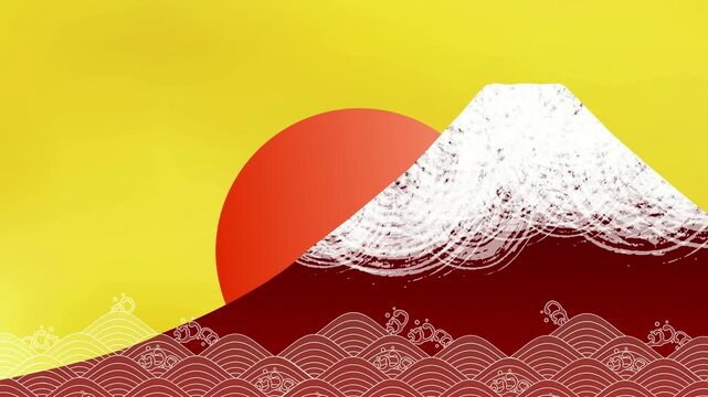 Mt Fuji and Rising Sun Illustration 4K