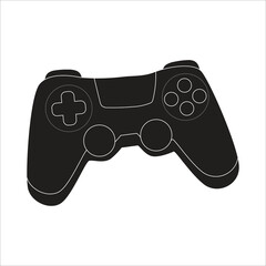 Black game controller silhouette icon on white background with video game © Shakil