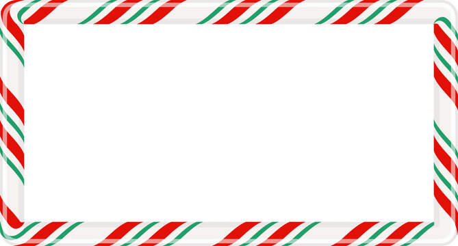 Candy Cane Rectangle Frame PNG, Red Green Striped Border Isolated on Transparent Background