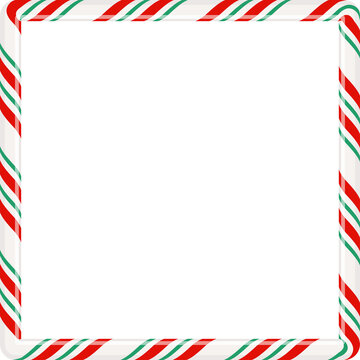 Candy Cane Square Border PNG, Red Green Striped Frame Isolated on Transparent Background