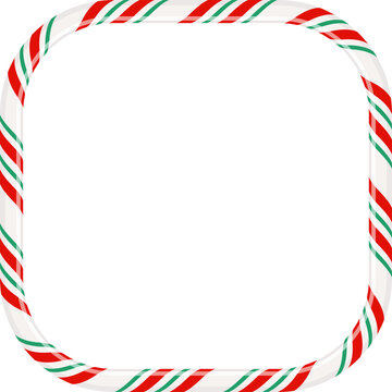 Candy Cane Rounded Square Frame PNG, Red Green Striped Border Isolated on Transparent Background