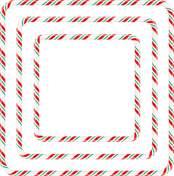 Candy Cane Square Frame PNG, Red Green Striped Multiple Borders Isolated on Transparent Background