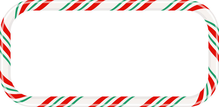 Candy Cane Rounded Border PNG, Red Green Striped Horizontal Frame Isolated on Transparent Background