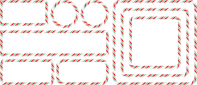 Candy Cane Geometric Frame Set PNG, Red Green Decorative Outlines Isolated on Transparent Background