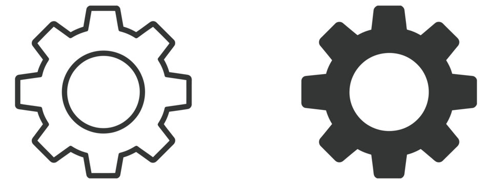 Gear settings icon set in different styles, configuration  