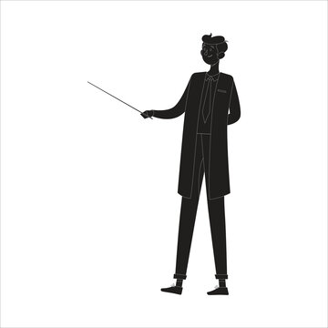 Person silhouette holding pointer stick teaching vector graphic icon
