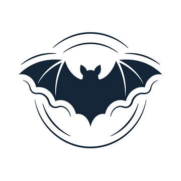 Minimalist black bat silhouette icon for Halloween design