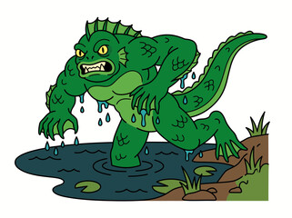Naklejka premium Swamp creature emerging from dark pond water