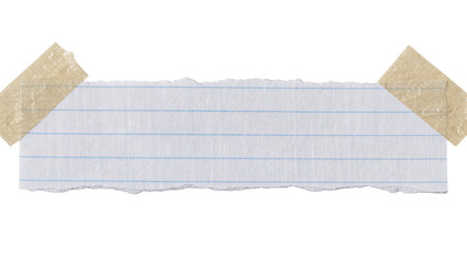 Torn lined paper strip secured with beige tape, isolated on transparent background © PNGera