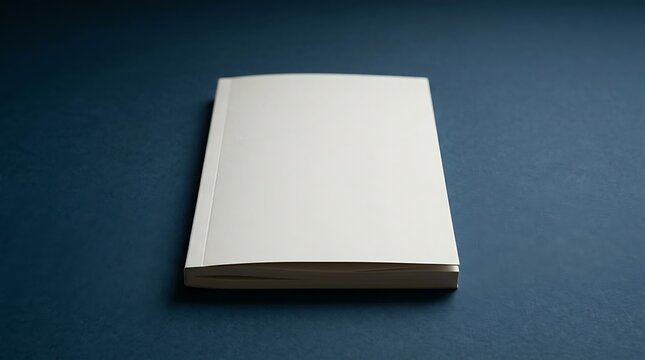 Blank White Notepad Or Receipt Book Resting On A Dark Blue Textured Surface With Minimalist Office Stationery Design