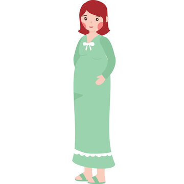 Pregnant Short Hair Woman in Green Long Dress