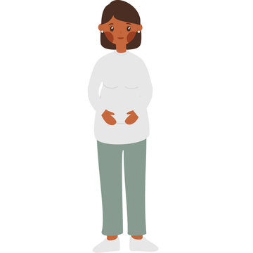 Pregnant African Woman in White Blouse Touching the Belly