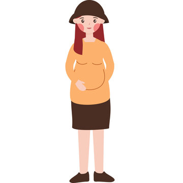 Pregnant Woman in Orange Blouse and Brown Skirt