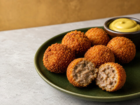 Dutch Bitterballen Crispy Beef Ragout Croquettes with Mustard