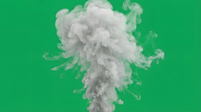 Heavy White Smoke Cloud Burst and Fog Effect Isolated on Chroma Key