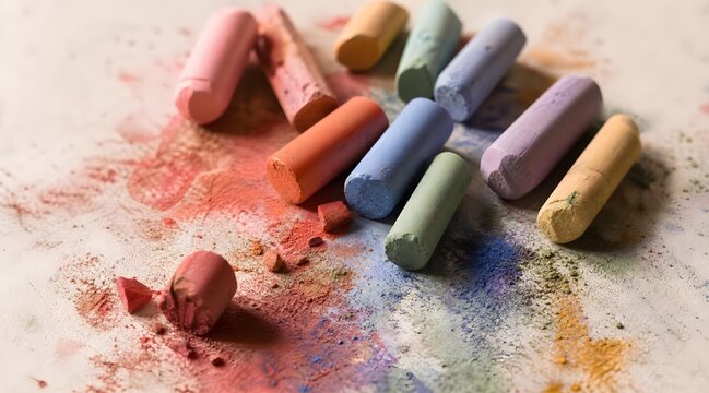colorful pastel chalk sticks with artistic powder and creative drawing materials