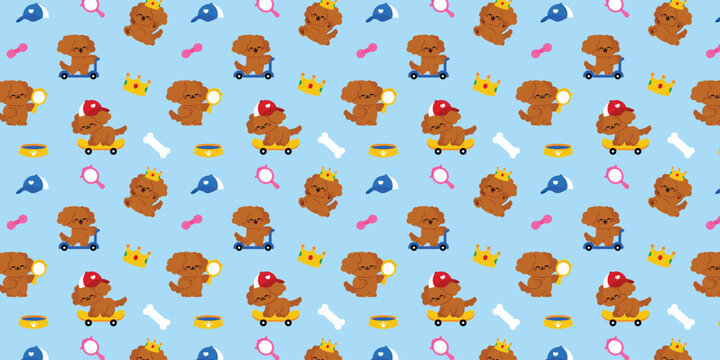 Cute dog seamless pattern with paw prints and bones