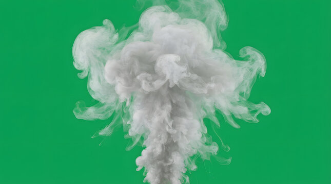 Thick White Smoke Explosion Plume on Green Screen Background