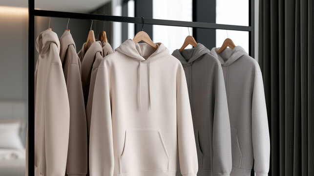 Premium Minimalist Neutral Colored Hoodie Mockup Set Featuring Multiple Fashionable Sweatshirts
