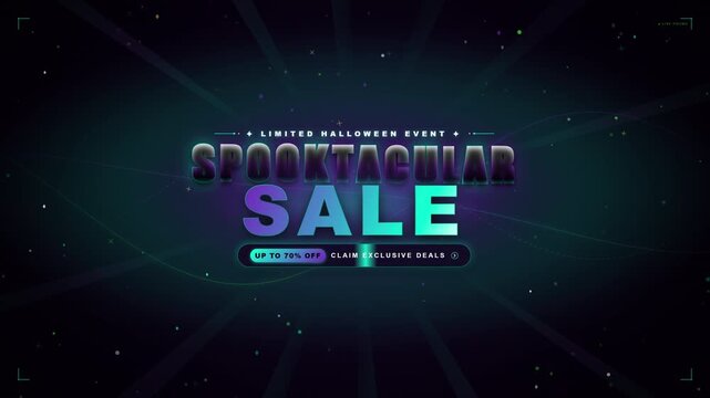 Futuristic Spooktacular Halloween Sale Motion Graphic Text Animation with Glowing Particles