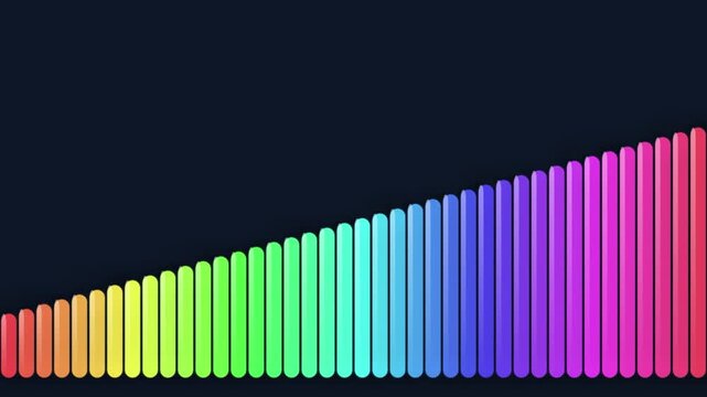 Abstract colorful rainbow gradient audio equalizer waveform animation on dark background
