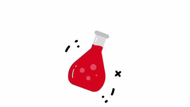 Red chemical flasks with bubbling liquid icons in grid pattern