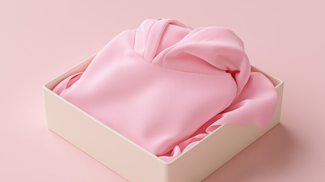 Soft Pink Fabric Hoodie Mockup Presented Inside An Elegant Minimalist Open Gift Box Package