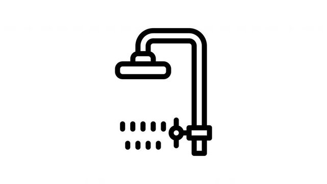 Shower head line icon set with animated water spray