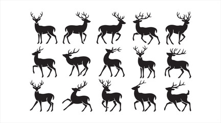 Fototapeta premium Deer and stag silhouettes showing different standing positions