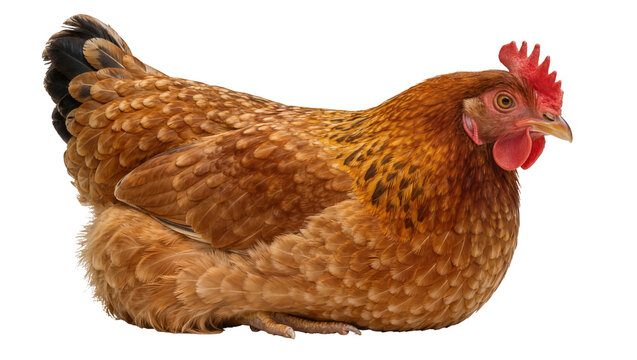 Brown hen with red comb and wattle, isolated on transparent background