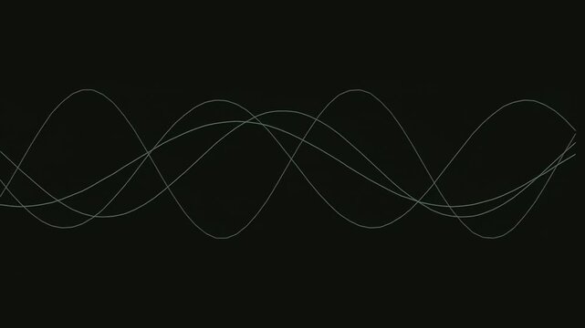 Abstract black background with green wave lines in motion