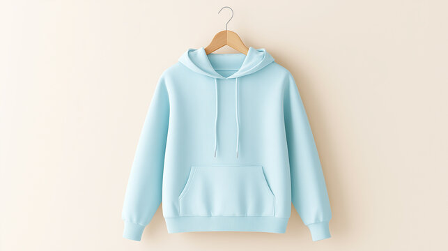 Light Blue Pastel Plain Hoodie Mockup Isolated on a Soft Minimalist Background for Fashion Design