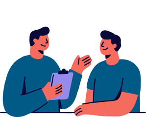 Fototapeta premium Two men talking with speech bubble and profile icon