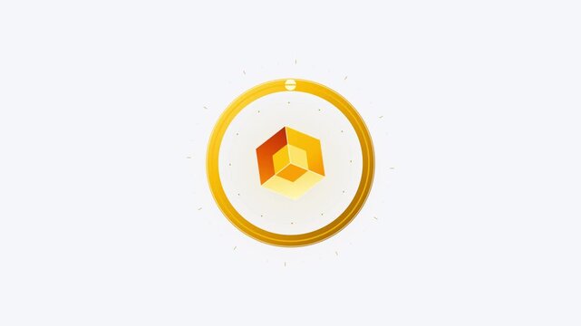 Abstract 3D geometric cube rotating inside a circular interface HUD