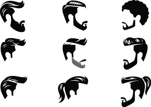 Set of men hairstyles and beards side view silhouettes featuring trendy hipster haircut styles vector
