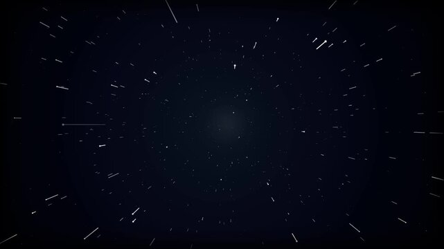 Abstract hyperspace warp speed motion graphics loop featuring white star field particles zooming through dark cosmic space from central point perspective for futuristic science fiction background