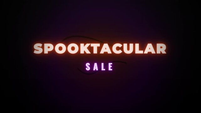 Neon Spooktacular Sale Text Sign Flickering on Dark Background