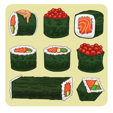 hand drawn sushi set vector illustration