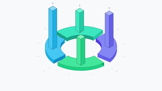 Animated 3D bar graph rising from circular platform for data analysis