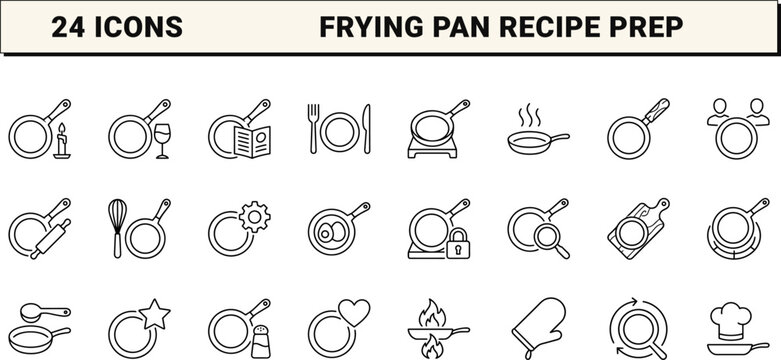 Frying Pan Cook Together Web Icon Set in Linear Style. Collection of Pair Cooking line icons, including recipe prep, shared dinner, cooking date, culinary party, kitchen teamwork, home gastronomy.