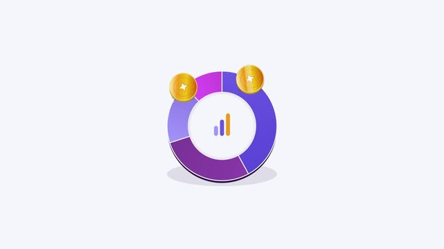 Animated 3D Pie Chart with Rotating Gold Coins Representing Profit Growth