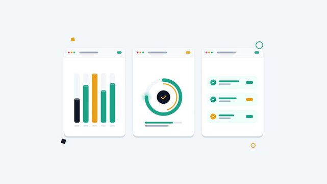 Animated Business Dashboard Interface Showing Charts And Task Progress