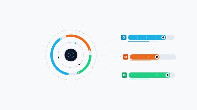 Animated Circular Infographic with Loading Progress Bars and Data UI