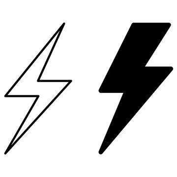 Lightning bolt symbol and icon in black and outline style