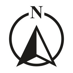 Compass icon with north direction arrow in black and white © Sufia