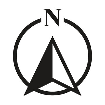 Compass icon with north direction arrow in black and white