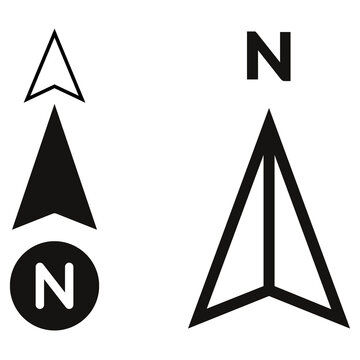 North direction arrow and compass icon in black and white