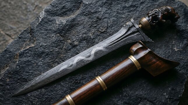 Detailed keris heritage object with subtle dragon-inspired reflection and forged metal texture, designed for museum education, cultural tourism, heritage publishing, and premium advertising.