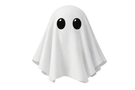 Cute white ghost isolated PNG, friendly sheet ghost figure on transparent background, halloween holiday character