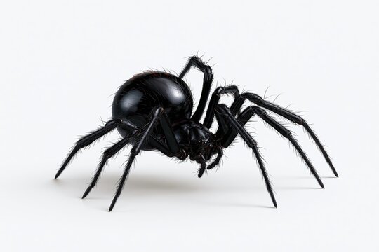 A glossy black widow spider isolated on white background